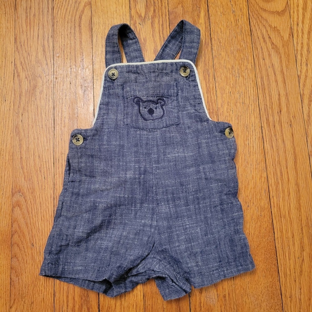 Tommy Bahama Baby Blue Teddy Bear Denim Shortall Overalls 0-3 Months Retro